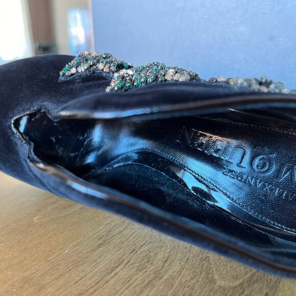 Alexander McQueen Black Velvet Shoes Sandal Boots Pelle Cuoio High Hills Size 39 - Picture 11 of 12